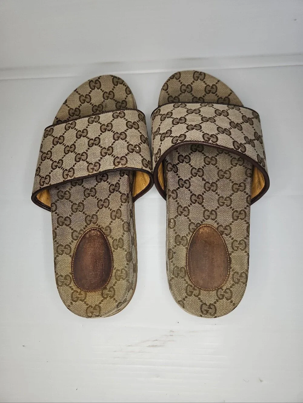 Authentic Gucci GG Supreme Canvas Slides Sandals Men's Size 9 Brown Monogram Log